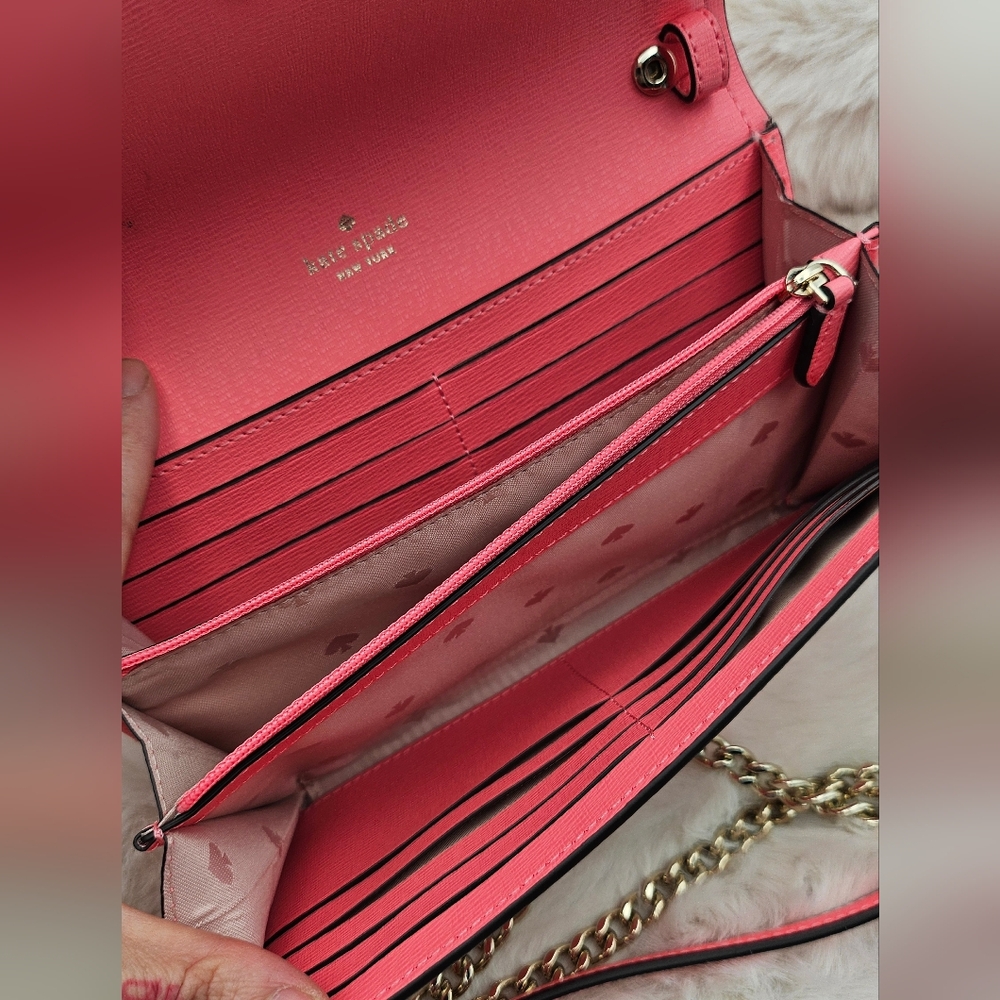 Kate Spade pink peach clutch wallet crossbody bag gold chain‎ straps - Picture 9 of 10